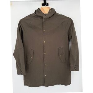 MADEPANTS Parka Jacket Mens Large Olive Green Cotton Twill Hooded Fishtail Hem